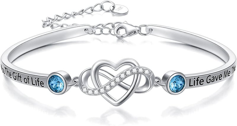 AOBOCO 925 Sterling Silver Adjustable Infinity Heart Bangle Bracelet for Sister Best Friend Daughter Mom Grandma Granddaughter Daughter in Law Godmother Goddaughter Stepmom Stepdaughter - Image 1